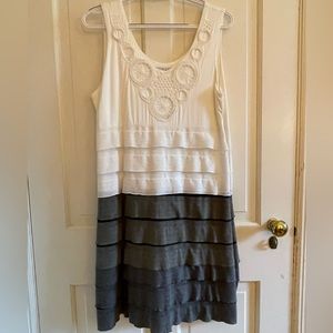 Gray and white crochet detail dress